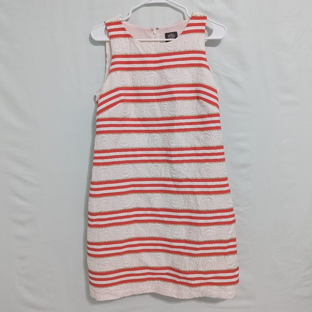 Vince Camuto Womens Dress Mini Striped A-Line White Coral Size 10